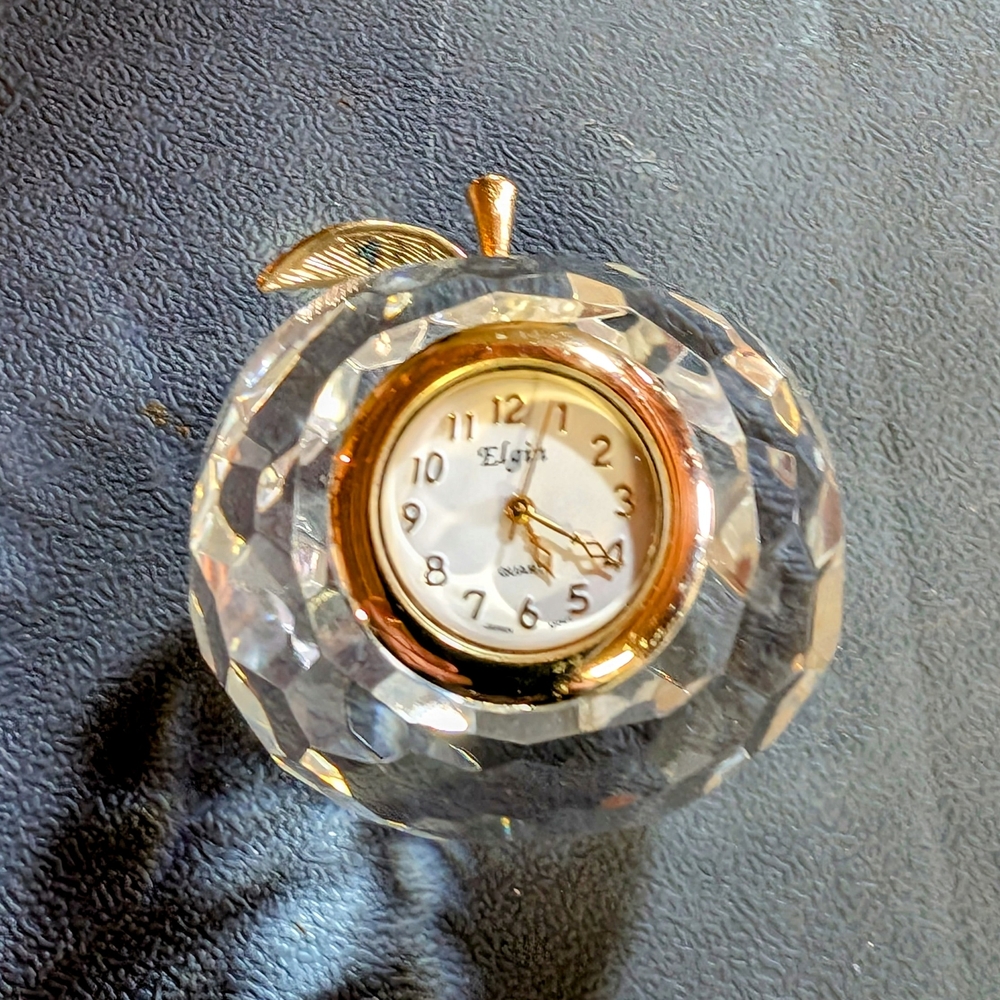 Elgin Crystal Apple Clock with Gold Accents